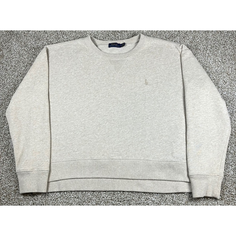 Polo Ralph Lauren Womens Large Oatmeal Heather Crewneck Sweatshirt Cropped